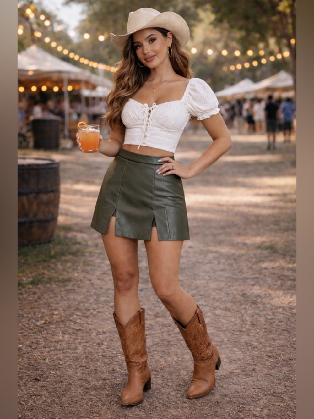 Kirious Olive Green Faux Leather Skort Size Small | high waist pleather chic